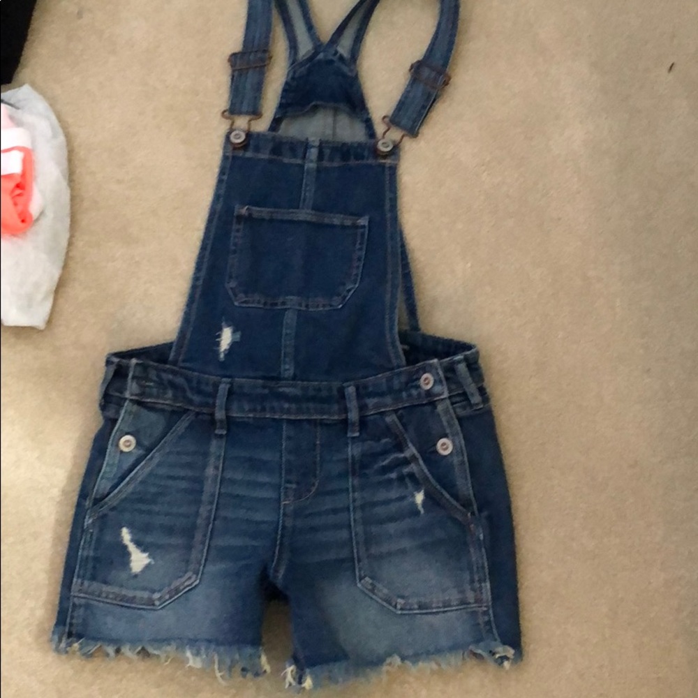 Denim frayed overalls